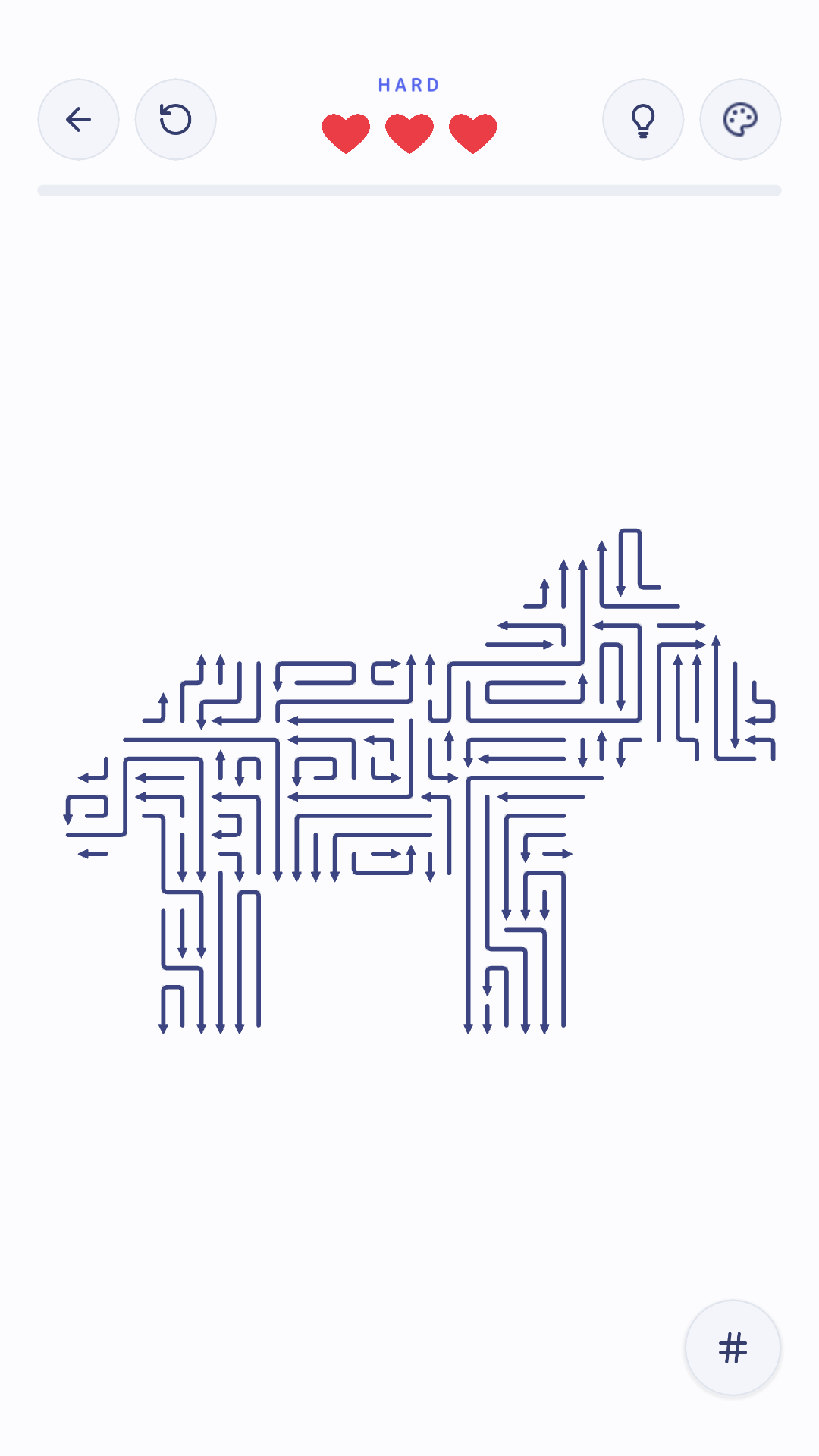 A hard Arrows puzzle forming a dog silhouette